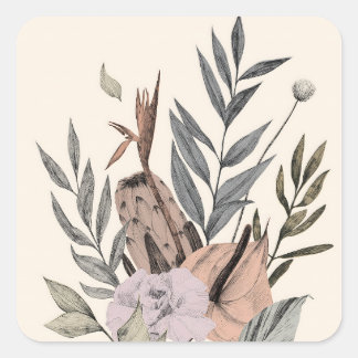 Boho Botanischer Garten - Illustration Quadratischer Aufkleber