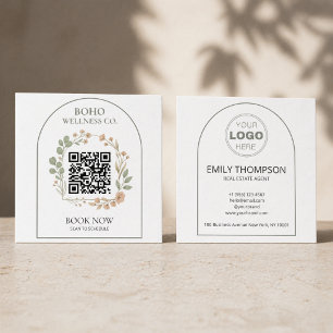 Boho Botanischer Gebogener QR-Code Quadrat Quadratische Visitenkarte