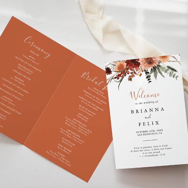 Boho Botanischer Herbstblütenhochzeit Programm (Von Creator hochgeladen)