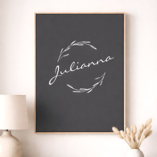 Boho Botanischer Kranz in Grau Personalisiert Poster
