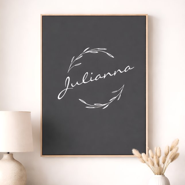 Boho Botanischer Kranz in Grau Personalisiert Poster (Von Creator hochgeladen)