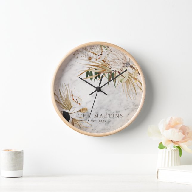 Boho Botanischer Marmorfamilie Jahr Uhr (Zuhause)