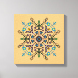 Boho-Botanisches Mandala Tropisches Grün Orange Leinwanddruck