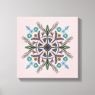Boho-Botanisches Mandala Tropisches Grün Pink Leinwanddruck