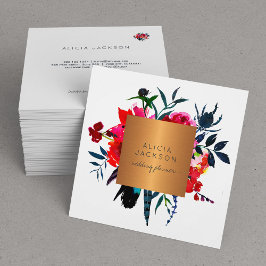 Boho Bouquet Kupfer Gold Hochzeitsplaner Quadratische Visitenkarte