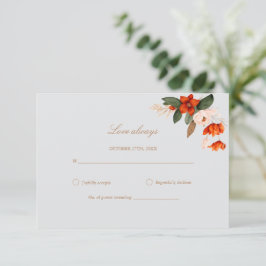 Boho Bouquet mit feurigen Blume Hochzeit RSVP Karte