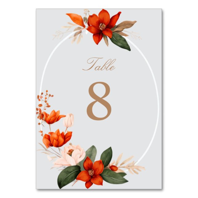 Boho Bouquet mit feurigen Blume Tischnummer (Vorderseite)