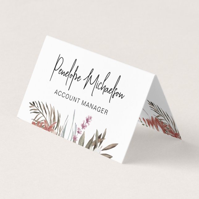 Boho Bouquet mit moderner Schrift und QR-Code Visitenkarten (Vorderseite)