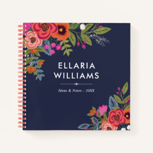 Boho Bouquets - Navy Blue & Coral - Name Notizbuch