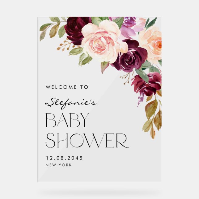 Boho Bourgogne et fleurs de pêche Baby shower d'au (Recto)