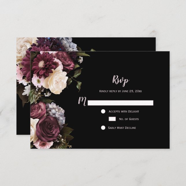 Boho Bourgogne Rose Blanc Floral RSVP | (Devant / Derrière)