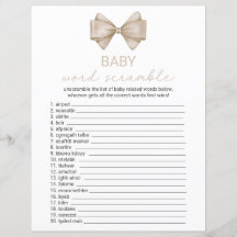 Boho Bow Baby Shower Game Card