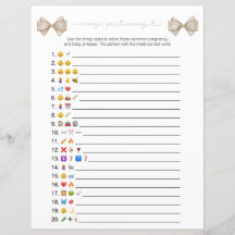 Boho Bow Emoji Baby Shower Game Card