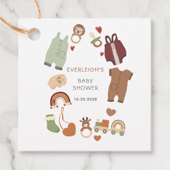 Boho Boy Baby Showmarke Geschenkanhänger (Vorderseite)