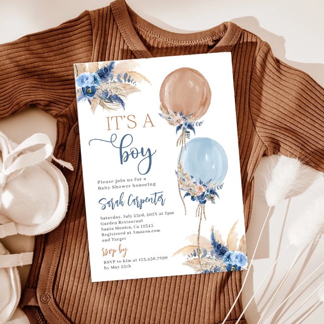 Boho Boy Balloons Baby shower Invitation (Créateur téléchargé)