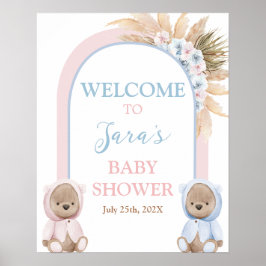 Boho Boy Girl Twins Bear Baby Dusche Begrüßungszei Poster