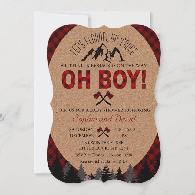 Boho Boy Lumberjack Red Buffalo Baby Dusche einlad Einladung (Vorderseite)