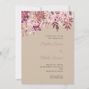 Boho-Braun-Rosa-Blumen-Winter-Dunkle-Vanilla-Hochz Einladung