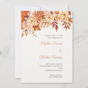 Boho-Braun-Rosa-Blumen-Winter-Off-White-Hochzeit Einladung