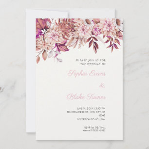 Boho-Braun-Rosa-Blumen-Winter-Off-White-Hochzeit Einladung