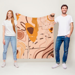 Boho-Braun-Tan-Beige-Orange-Abstraktes-Kunstmuster Fleecedecke