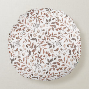 Boho-Braun Terrakotta Botanische Blätter  Rundes Kissen
