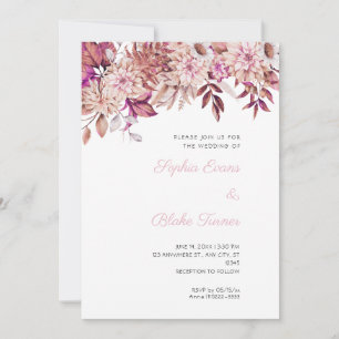 Boho-Braun- und rosa florale Winter-Weiß-Hochzeit Einladung