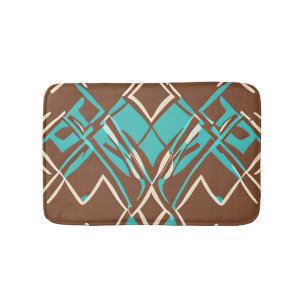 Boho Braun und Türkis geometrisches Formenmuster Badematte
