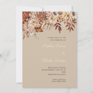 Boho Braune Florale Winter Dunkle Vanille Hochzeit Einladung