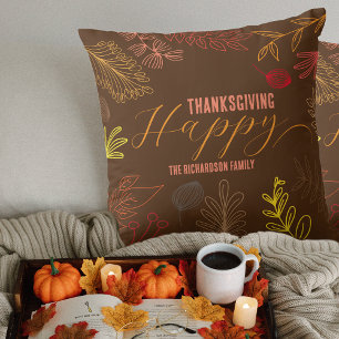 Boho Brauner Herbstlaub Thanksgiving Familienname Kissen
