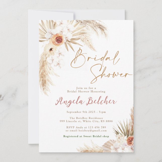 Boho Brautparty Boho Pampas Grass Brautparty Einladung (Vorderseite)