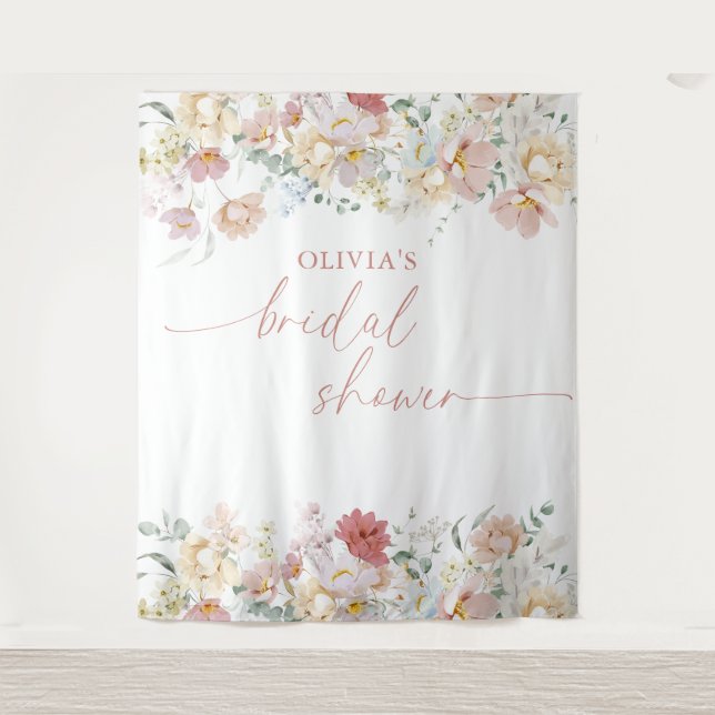 Boho Brautparty Modernes FloralBackdrop Tapestatio Wandteppich (Vorderseite)