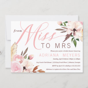 Boho Brautparty, Watercolor Floral, Miss an Mrs. Einladung