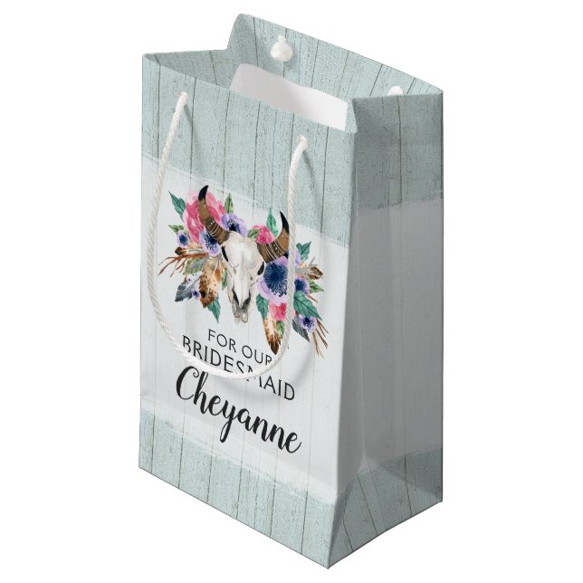 Boho Bridesmaid Geschenk florale Kuh Skull Favor B Kleine Geschenktüte (Vorderseite Schrägansicht)