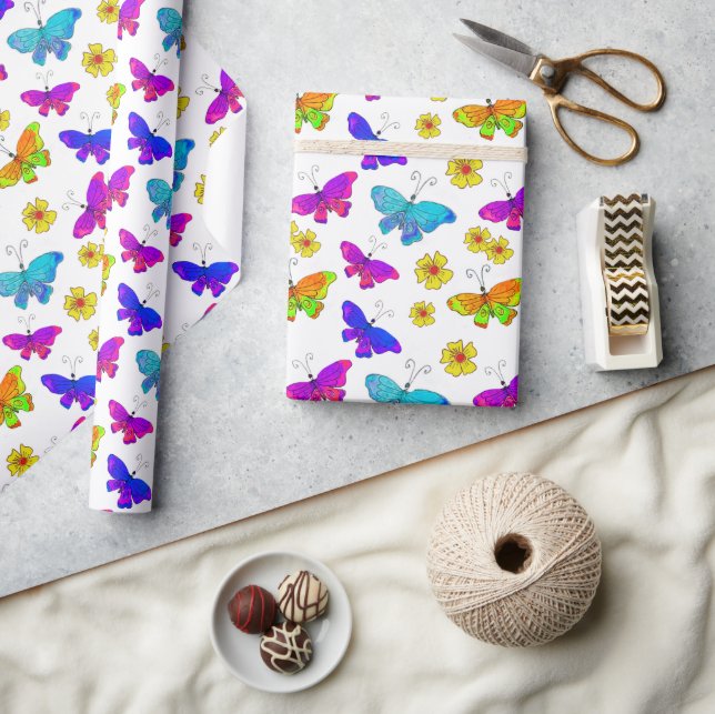 Boho Bright Butterfets farbenfroher Retro Spring Geschenkpapier (Kunsthandwerk)