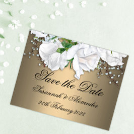 Boho Bronze und White Roses Save the Date Hochzeit Ankündigungspostkarte