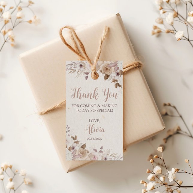 Boho Brown Beige Floral Birthday Geschenkanhänger (Von Creator hochgeladen)