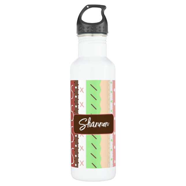 Boho Brown, Burgund, Green und Mauve Whimsical Edelstahlflasche (Vorderseite)