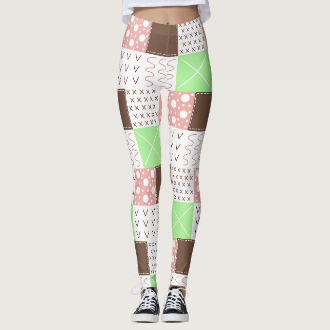 Boho Brown, Burgund, Green und Mauve Whimsical Leggings (Vorderseite)