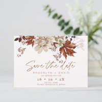 Boho Brown Fall Floral Wedding Save the Date Card
