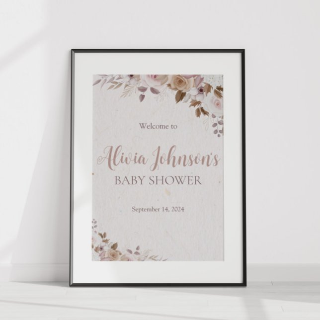 Boho Brown Floral Baby Shower Poster (Von Creator hochgeladen)
