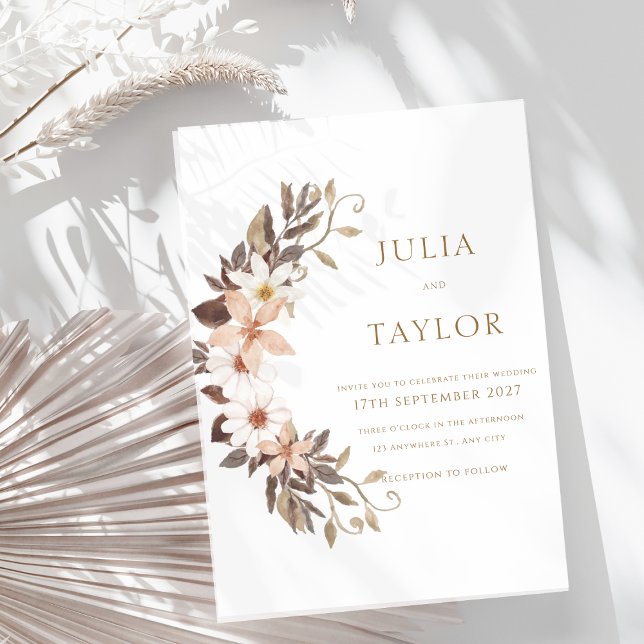 Boho Brown Floral Wedding Invitation Einladung (Von Creator hochgeladen)