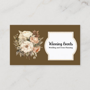 Boho Brown Gold Floral Business Card Visitenkarte