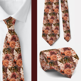 Boho Brown Gold Floral Watercolor Blume Hochzeit Krawatte