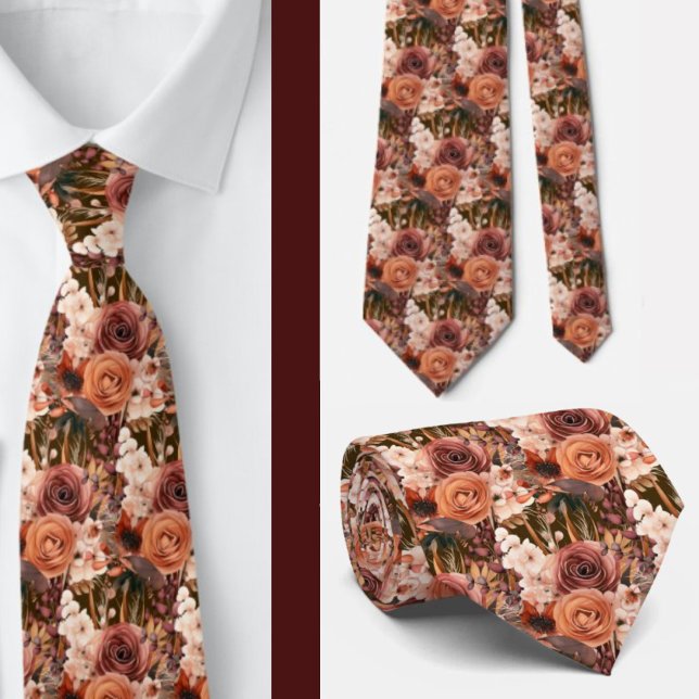 Boho Brown Gold Floral Watercolor Blume Hochzeit Krawatte (Von Creator hochgeladen)