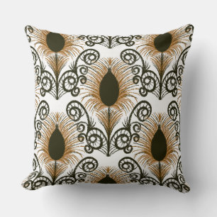 Boho Brown & Gold Jewel Tone Peacock Feather Kissen