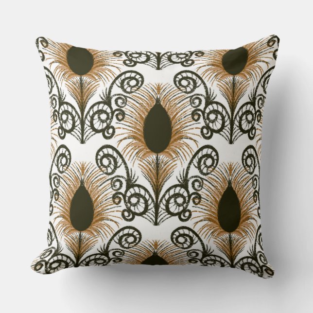 Boho Brown & Gold Jewel Tone Peacock Feather Kissen (Vorderseite)
