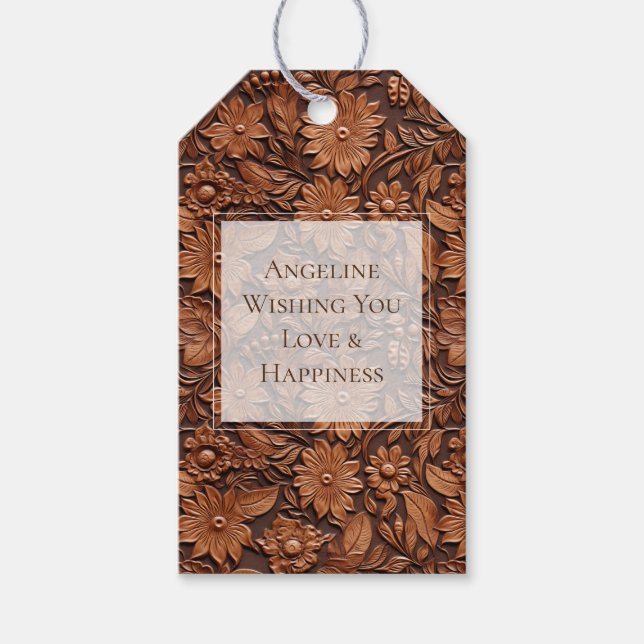 Boho Brown Imitats Leather Floral Brautparty Geschenkanhänger (Vorderseite)