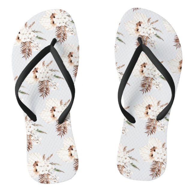 Boho Brown Pampas Grass White Orchio Monogramm Flip Flops (Fußbett)