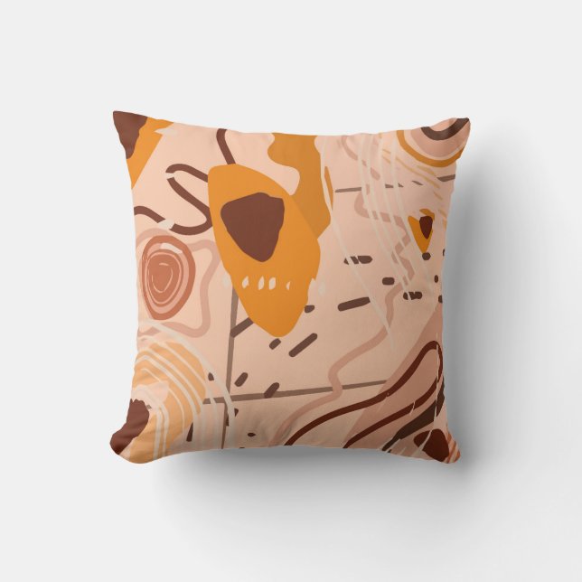 Boho Brown Tan Beige Orange Abstrakt Art Art Kissen (Vorderseite)